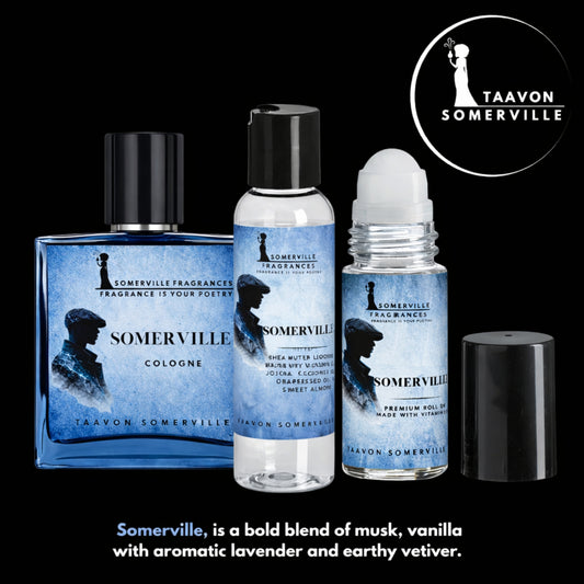 SOMERVILLE BUNDLE: COLOGNE, ROLL ON & SHEA LOTION FOR HIM
